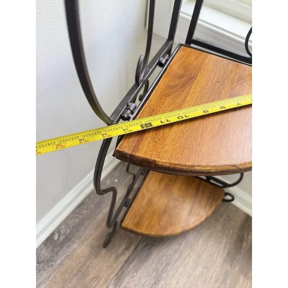 Vintage 3 Tier Folding Corner Shelf Wrought Iron Wood Etagere Plant Stand 48